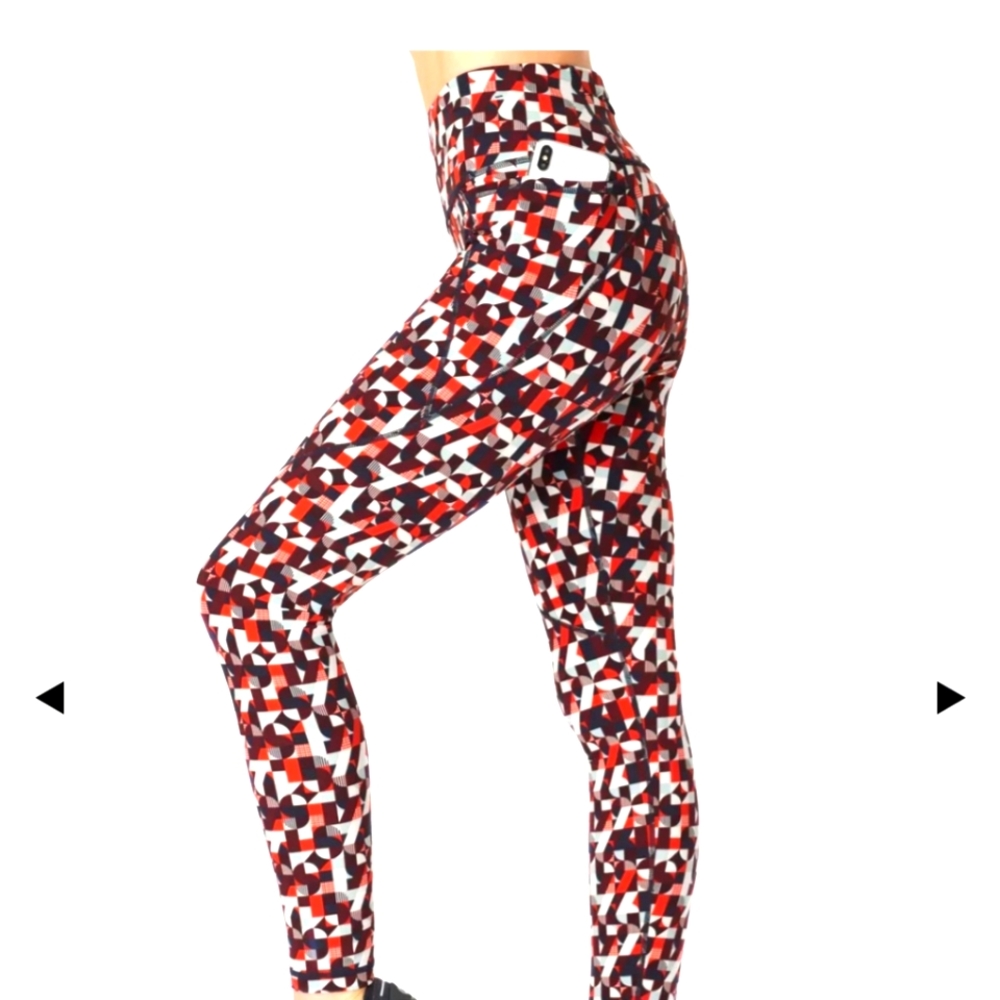 Sweaty Betty Power 7/8 Length Geometric Red Blue with left side pocket